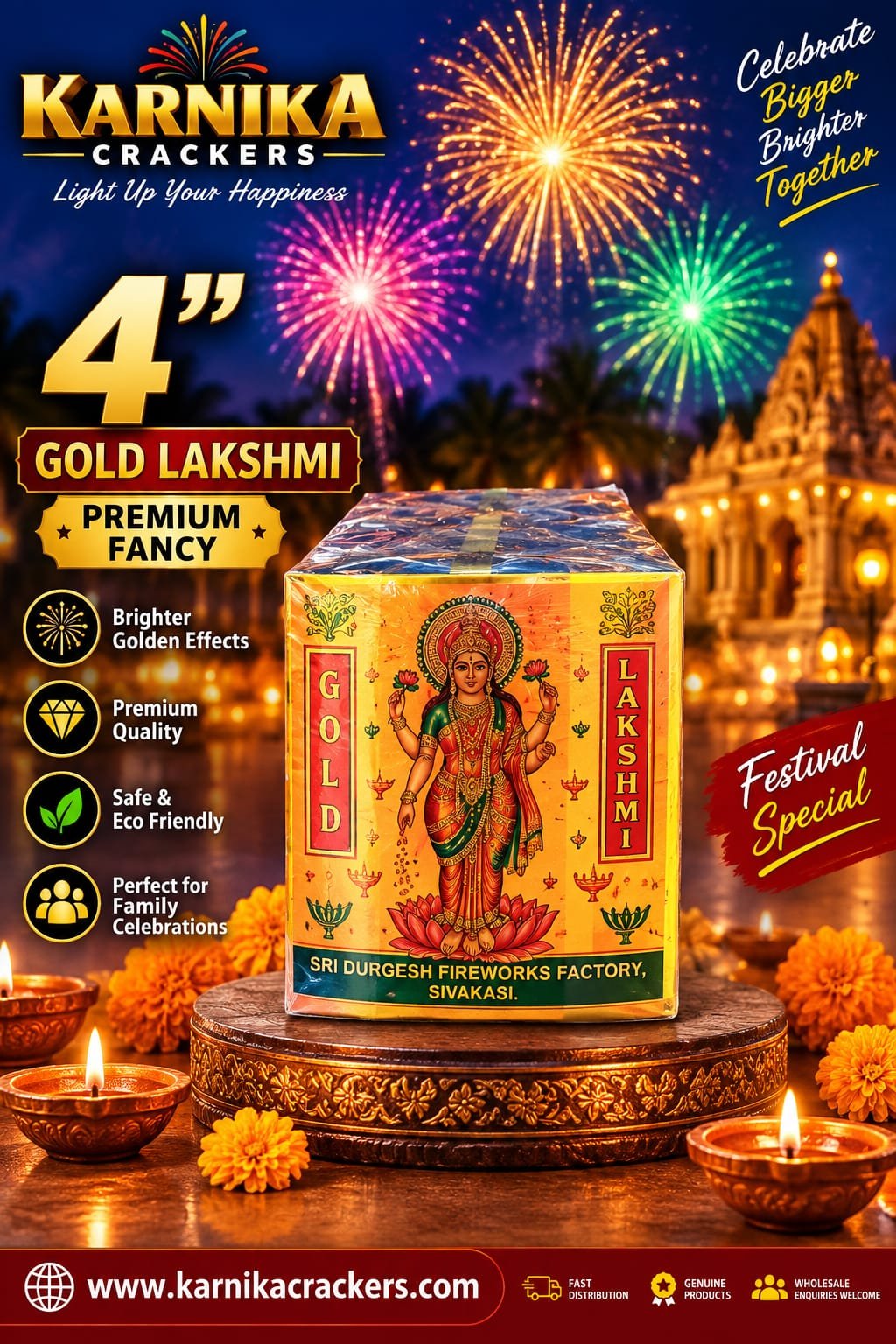 4' Lakshmi Gold Dlx Crackers (5PCS)